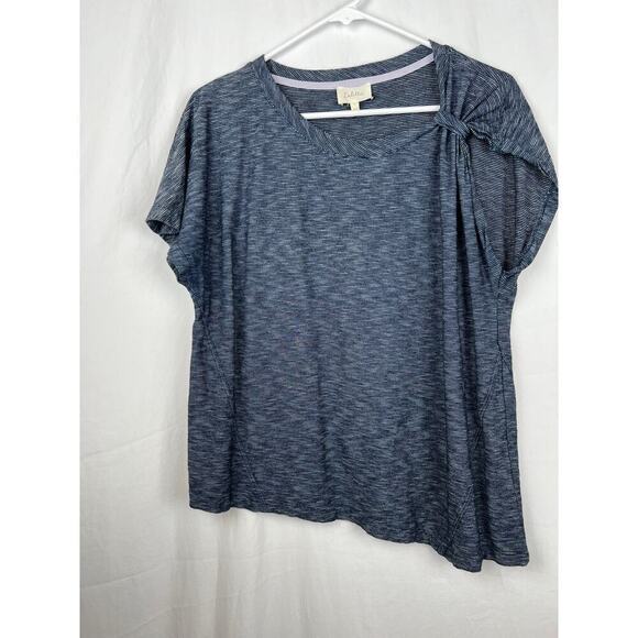 Anthropologie Tops - Anthropology Deletta Short Sleeve Blue Gathered Shoulder 100% Cotton Women's M